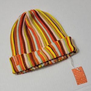 Kids Striped Knit Beanie - Yellow, Orange & Brown